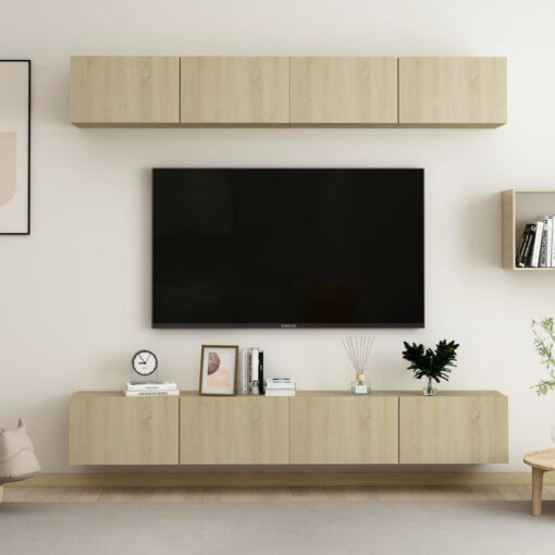 4-Piece Sonoma Oak TV Cabinet Set - 100X30x30 Cm Engineered Wood - Versatile Storage Solution