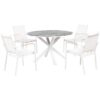 4 Seater Garden Dining Set Aluminium Table with Marble Effect Ceramic Glass Top Chairs White Maletto/Busseto