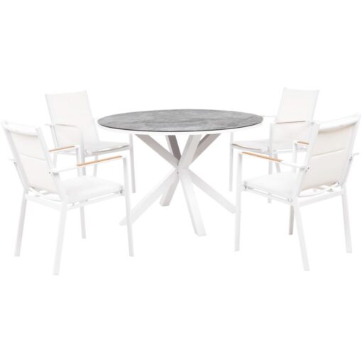 4 Seater Garden Dining Set Aluminium Table with Marble Effect Ceramic Glass Top Chairs White Maletto/Busseto