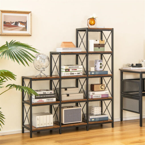 4-Tier Bookshelf, 9 Cubes Bookcase Storage Shelving Unit With Carbon Steel Frame, Anti-Tipping Kits And Adjustable Foot Pads, Display Rack Shelf For H