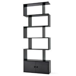 5-Layer Wooden Bookcase, S Shape Storage Bookshelf With Cabinet (Black)