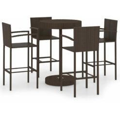 5 Piece Garden Bar Set Poly Rattan Brown vidaXL