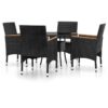 5 Piece Garden Bistro Set Poly Rattan and Tempered Glass Black Vidaxl