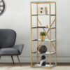 5 Tiered Glass BookShelf Unit for Living Room, Home Gold Metal Bookcase display shelf for Storage