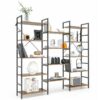 5-tier Industrial Bookshelf 14 Open Shelves Large Triple Floor Standing Bookcase