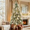 6 Feet Pre Lit Snowflake Fleecechristmas Tree With Feathers And Lights Suitable For Home Party Decoration