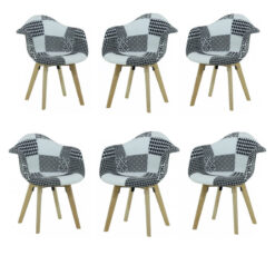 6 PCs Glenbrook Fabric Upholstered Back Side Chair in Black/White | Solid Wooden Legs