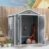 6 X 4. 5ft Plastic Garden Shed, Lockable Tool Storage House With Window, Vent And Plastic Roof, Grey