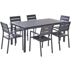 7 Piece Garden Dining Set Chairs and Table Plastic Wood Aluminium Black Vernio