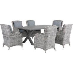 7 Piece Garden Dining Set Faux Rattan Grey Chair Aluminium Table Outdoor Cascais