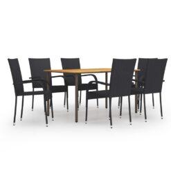 7 Piece Garden Dining Set Poly Rattan Brown