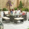 7 Seater Rattan Garden Furniture Seating Group with Fire Pit Table, Brown - Abrihome