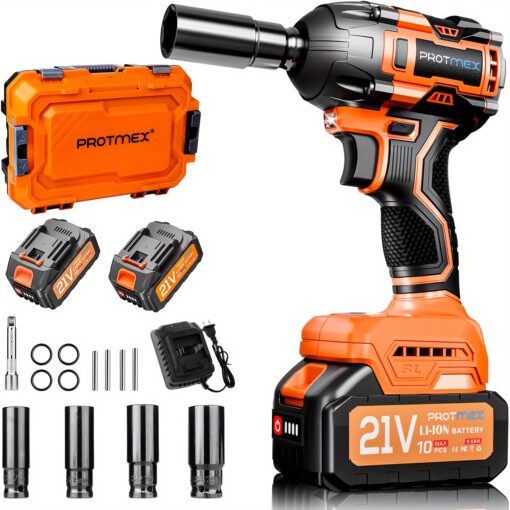 700n.m Power Impact Wrench, 1/2" Lightweight Cordless Impact Wrench, 3300rpm4.0ah Electric Impact Driver With 2 Battery, 21v Brushless High Torque