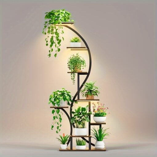 : 8- Led-lit Metal Plant Stand, 65" For Plants, Displays In , Patios &