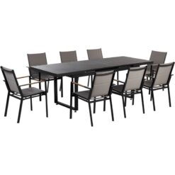 8 Piece Garden Dining Set Chairs and Extending Table Black Aluminium Valcanetto/ Busseto