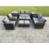 8 Seater Dark Grey Mixed High Back Rattan Sofa Set Coffee Table Garden Furniture Outdoor Patio With Love Sofa Arm Chairs 2 Small Footstools 2 Side