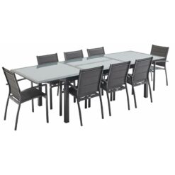 8-seater extendable aluminium garden table set with chairs, Philadelphia, Anthracite, 300x100x75 cm