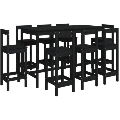 9 Piece Bar Set Black Solid Wood Pine Vidaxl