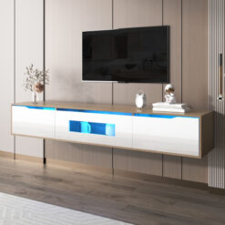 Abrihome - tv cabinet, high gloss tv cabinet, color matching high gloss white and wood color, with color changing led light