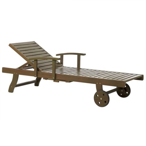 Acacia Wood Garden Sun Lounger Reclining with Wheels Classic Design Dark Shade Amantea