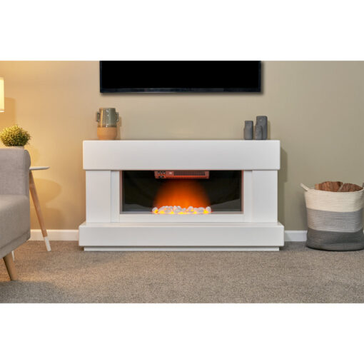 Adam Verona Fireplace Suite In Pure White, 48 Inch