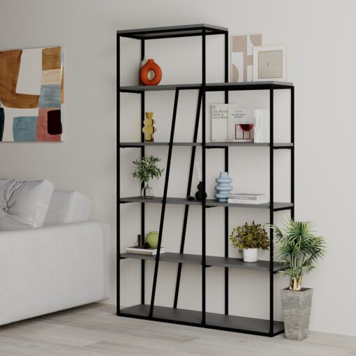 Aires Freestanding Bookcase 5-Tier Display Shelf with Metal Frame