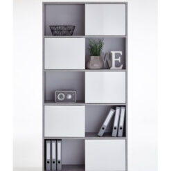 Alp Concrete Grey And White Tall Shelving Storage Book Shelves Bookcase Unit With Adjustable Door Layout