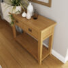 Alzenia 2 Drawer Console Hall Table. 105cm Wide. Solid Oak. Burnished Brass Handles