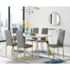 Anders Modern High Gloss Marble Effect Dining Table Set with 6 Quilted Faux Leather Dining Chairs