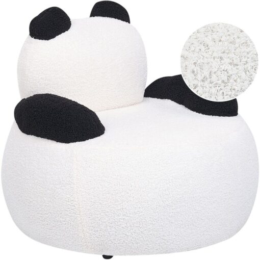 Animal Chair Boucle Upholstery Panda Shape Design with Armrests Plush Nursery Furniture for Children White and Black Viby