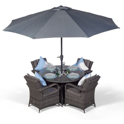 Arizona Round 4 Seater Patio Dining Set with Ice Bucket Drinks Cooler - Grey