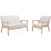 Armchair and 2-seater sofa in hevea wood, Isak set, Beige, 114x69.5x73 cm