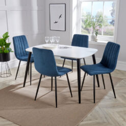 Aspen white rect table & 4 blue fabric chair Set, 1xASTB3WH + 2xASCH16-BCF(pairs)