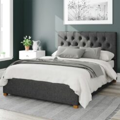 Aspire Olivier Twill Double Ottoman Bedframe - Charcoal