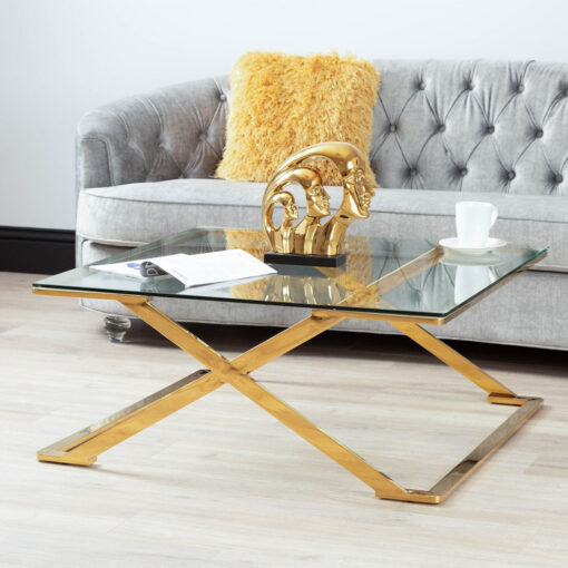 Ayaa 100cm Wide Metal Coffee Table for Living Room Furniture, Modern Glass Top Centre Table