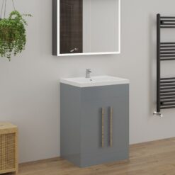 Bathroom Furniture 600mm Vanity Unit with Basin Gloss Grey