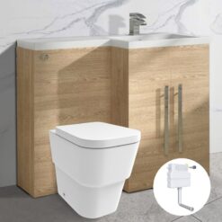 Bathroom Furniture Basin Sink L Shape Vanity Unit Storage Cabinet Right Hand BTW Toilet Oak