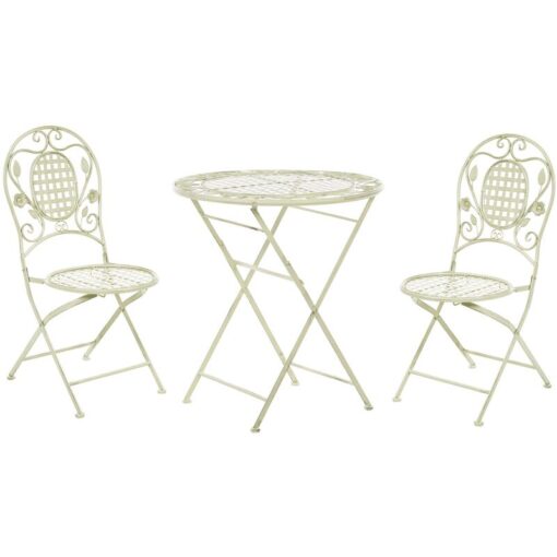 Beliani - Garden Bistro Set Table 2 Chairs Foldable Distressed Metal Light Green Bovio