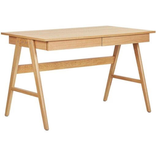 Beliani - Home Office Desk Multi-Use Workstation with Two Drawers Light Wood Sheslay