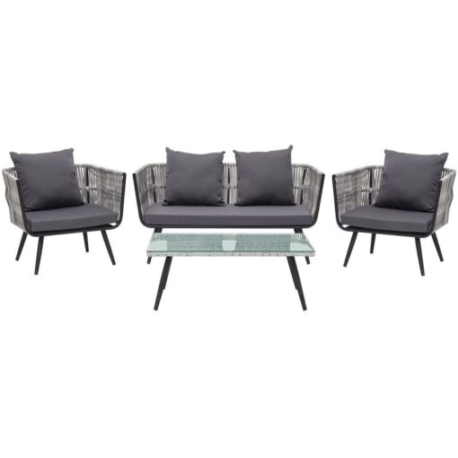 Beliani - Modern 4 Piece Outdoor Conversation Set Grey Wicker Cushions Ragusa