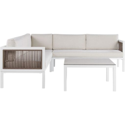 Beliani - Modern 4-Seater Lounge Set with Coffee Table White and Brown Aluminium Borello