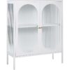 Beliani - Modern Industrial Steel Sideboard Cabinet 2 Doors Glass Elements White Sarre