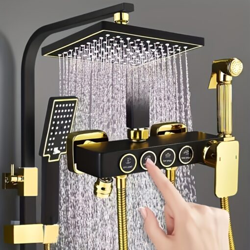 Black Metal Square Shower With 4 Adjustable Settings & Handheld Bidet - Wall Mount, No Electricity Required