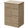 Bordalino Oak 600mm Floor Standing Vanity Unit for Countertop Basins with 2 Doors and Brushed Brass Handles - Napoli