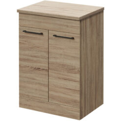 Bordalino Oak 600mm Floor Standing Vanity Unit for Countertop Basins with 2 Doors and Gunmetal Grey Handles - Napoli