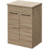 Bordalino Oak 600mm Floor Standing Vanity Unit for Countertop Basins with 2 Doors and Matt Black Handles - Napoli