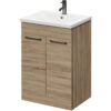 Bordalino Oak 600mm Floor Standing Vanity Unit with 1 Tap Hole Basin and 2 Doors with Gunmetal Grey Handles - Napoli