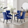 Bulkley Round Dining Table Set with 4 Velvet Dining Chairs - Scratch Resistant Melamine Surface