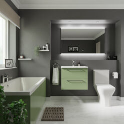 Camden 1700mm Straight Double Ended Bathroom Suite including Olive Green Vanity Unit with Polished Chrome Handles - Wholesale Domestic