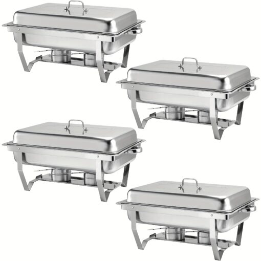 Chafing Dish Buffet Set Of 4, 8qt Rectangle Stainless Steel Food Warmer Kit With Lids Food Pans Bain And Fuel Holders For Restaurant Catering Parties